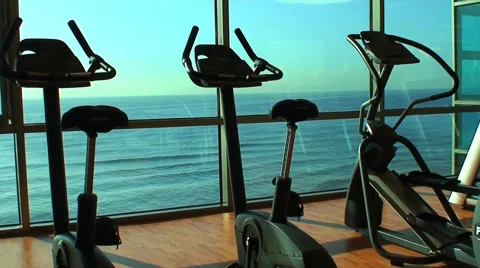 Gym with ocean view HD Stock Footage 41235095