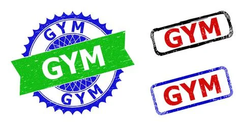 GYM Rosette and Rectangle Bicolor Stamp Seals with Grunged Surfaces Illustrazione stock