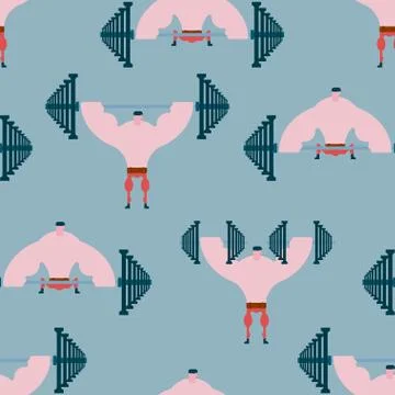 Gym seamless pattern. athletic hall ornament. Fitness background. Athlete a.. Stock Illustration