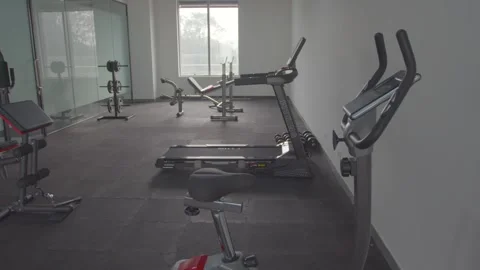 Gym Setup with new  treadmill machine Stock Footage 262141431