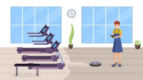 Gym smart cleaning flat vector illustration Stock Illustration