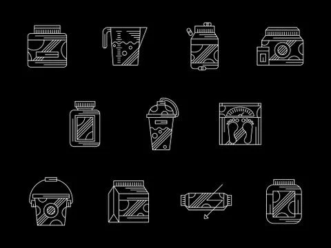 Gym supplements flat white line vector icons 스톡 일러스트