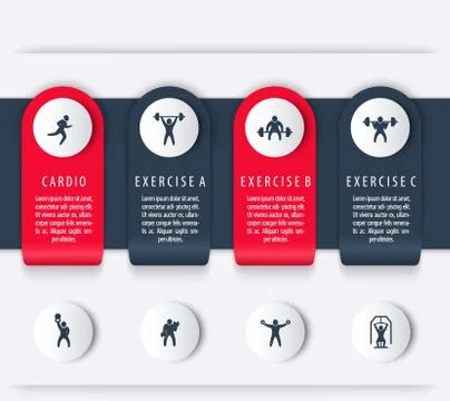 Gym training, workout, 4 steps, infographics elements, with fitness icons イラスト素材