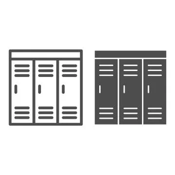 Gym Wardrobes line and solid icon, Gym concept, lockers sign on white background 스톡 일러스트