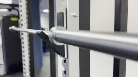 Gym weights bar pull focus Video stock 303083347