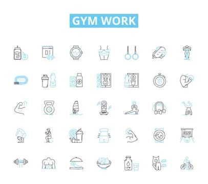 Gym work linear icons set. Cardio, Strength, Weights, Resistance, Endurance Stock Illustration