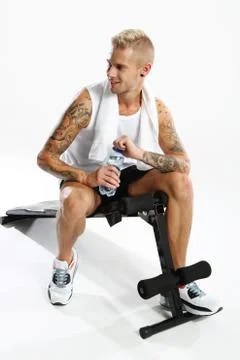 Gym, workout on the bench  Stock Photos