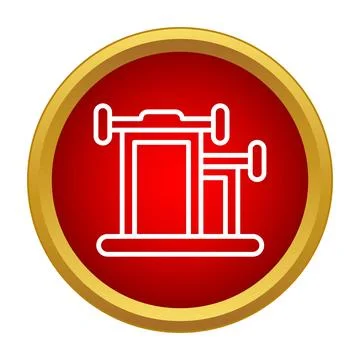 Gym workout machine icon on red circle background Stock Illustration