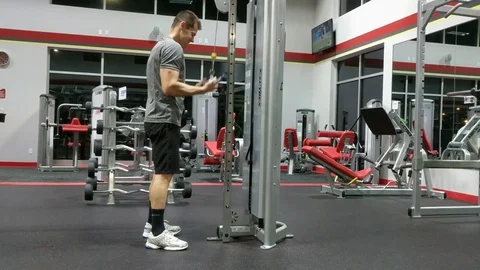 Gym Workout Young Male Reverse Grip Tricep Pulldown Stock Footage 78616618