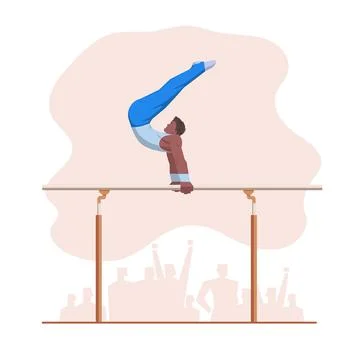A gymnast with an athletic physique performs on Parallel bars, athlete shows  イラスト素材
