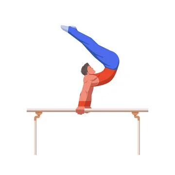 A gymnast with an athletic physique performs on Parallel bars, athlete shows  Stock Illustration