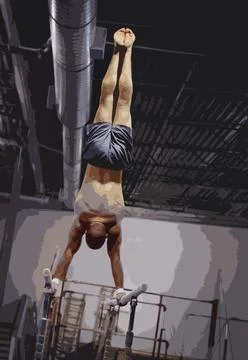 Gymnast Balancing On Parallel Bars; Edmonton, Alberta, Canada Foto stock