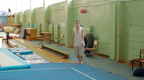 Gymnast doing backflip. Slow motion. Stock Footage 57769702