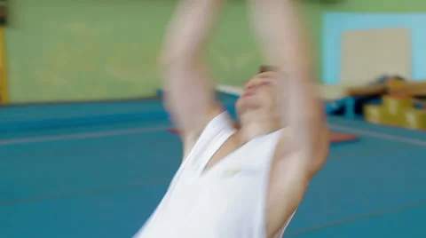 Gymnast doing double cork 360 degrees. Slow motion. Stock Footage 57769743