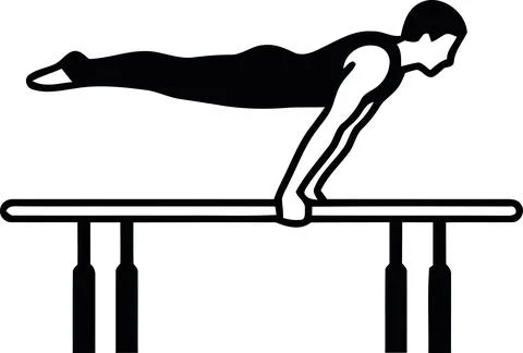 Gymnast doing push-up plank on parallel bars Stock Illustration