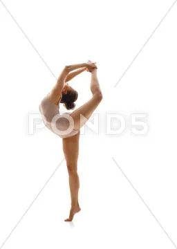 Gymnast doing vertical split. Isolated on white Stock Photos