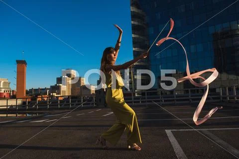 Gymnast girl with ribbon Stock Photos