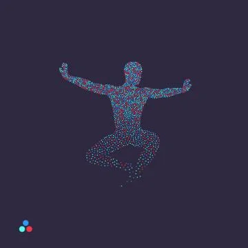 Gymnast. Man is posing and dancing. Dotted silhouette of person. Vector. Stock Illustration