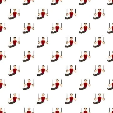Gymnast performing on rings seamless pattern background Stock Illustration