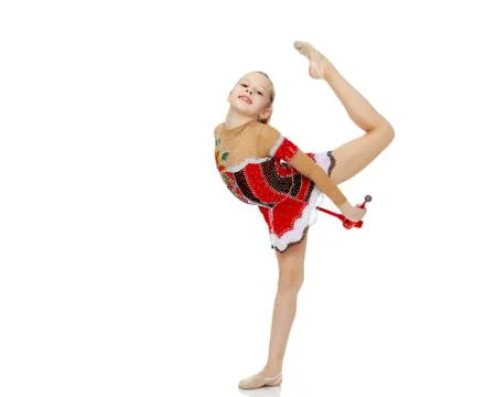 Gymnast performs exercises with a Mace. Stock Photos