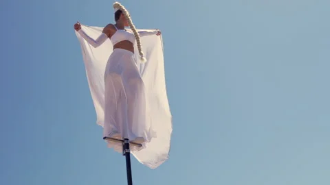 Gymnast performs on the pole Stock Footage 306449914