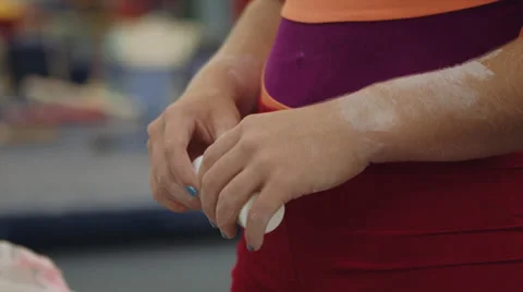 Gymnast Preparing for Workout 3 Stock Footage 32543197