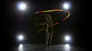 Gymnast With The Ribbon In His Hands Doing Acrobatic Moves. Black Background Stock Footage