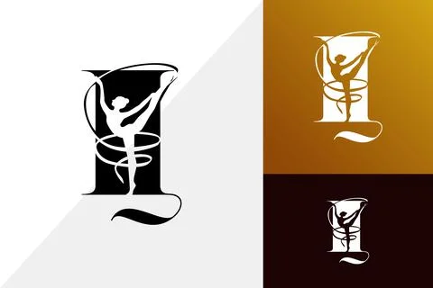 Gymnast with a ribbon performs an exercise while standing in a split Stock Illustration