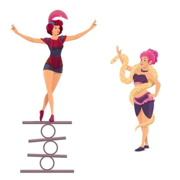 Gymnast, tamer or handler circus characters Illustrazione stock