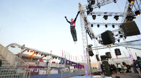 Gymnastic exercises on a trampoline Stock Footage 51001309