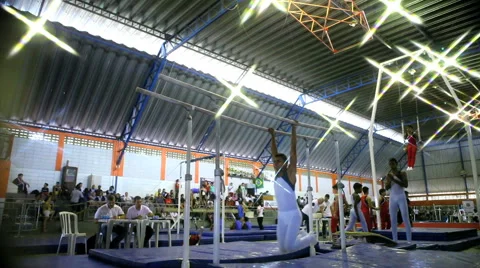 Gymnastic Horizontal Bars. Exercise Training Equipment. Gym. Games. Stock Footage 53692432