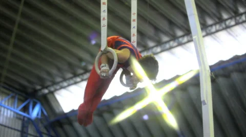 Gymnastic Rings. Exercise Training Equipment. Gym. Games. Stock Footage 53688452