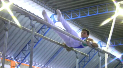 Gymnastic Rings. Exercise Training Equipment. Gym. Games. Stock Footage 53819491