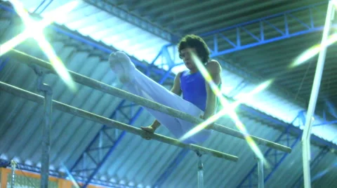 Gymnastic Rings. Exercise Training Equipment. Gym. Games. Stock Footage 53820491