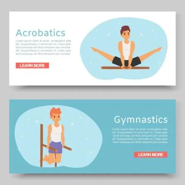 Gymnastic training and acrobatics on horizontal bar sport cartoon web vector Stock Illustration