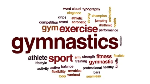 Gymnastics animated word cloud, text design animation. Kinetic typography. Stock Footage 111064373
