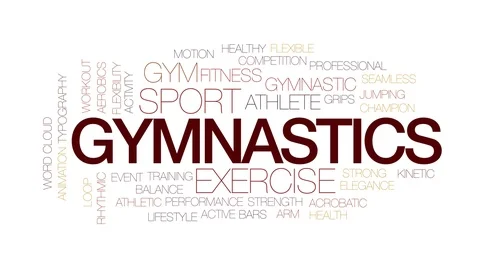 Gymnastics animated word cloud, text design animation. Kinetic typography. Stock Footage 111064392