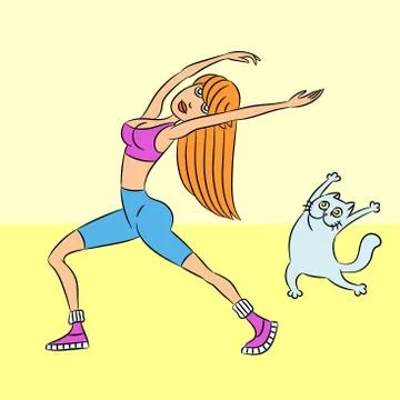 Gymnastics with the cat. vector illustration Stock Illustration