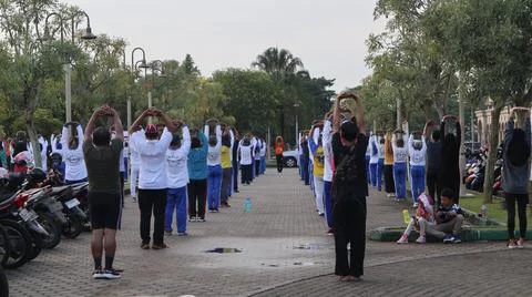 Gymnastics for the elderly Stock Photos