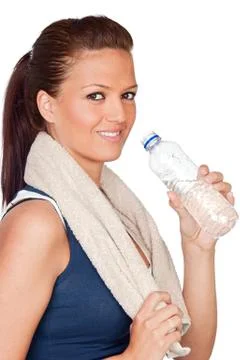 Gymnastics girl with a towel and water Stock Photos