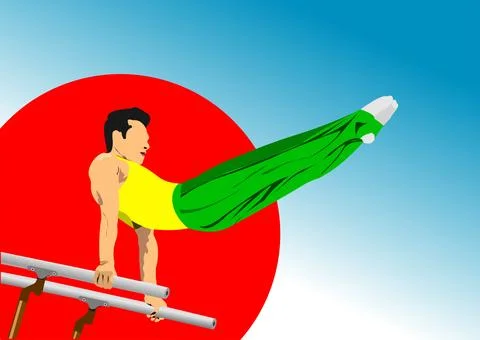 Gymnastics on parallel bars. 3d hand drawn vector illustration Stock Illustration