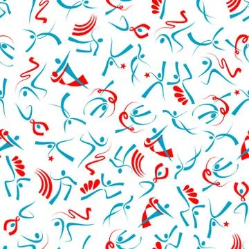Gymnastics seamless pattern with dancing peoples 库存插图