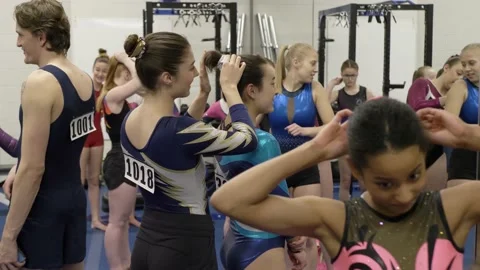 Gymnasts getting ready backstage | Stock Video | Pond5