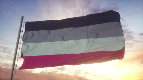 Gynephilia pride flag waving in the wind, sky and sun background. 3d renderin Stock Illustration
