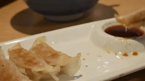 Gyoza a Japanese dumpling set on table. Stock Footage 312801457