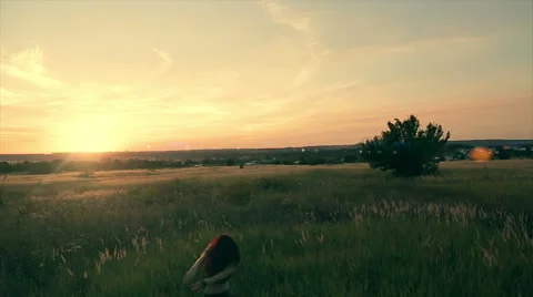 Gypsy dance during the sunset. The long shot Stock Footage 52930499