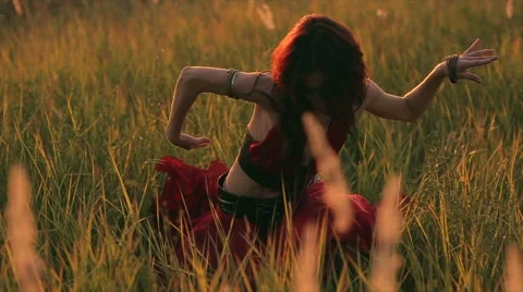 Gypsy dance during the sunset. The long shot Stock Footage 52930614