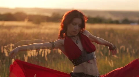 Gypsy dance during the sunset. Slowmotion Stock Footage 52930526