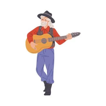 Gypsy elderly man playing guitar and singing, vector Romany performance flamenco Stock Illustration
