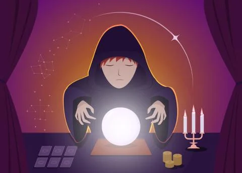 Gypsy Fortune Tellers using magic ball, vector art Stock Illustration